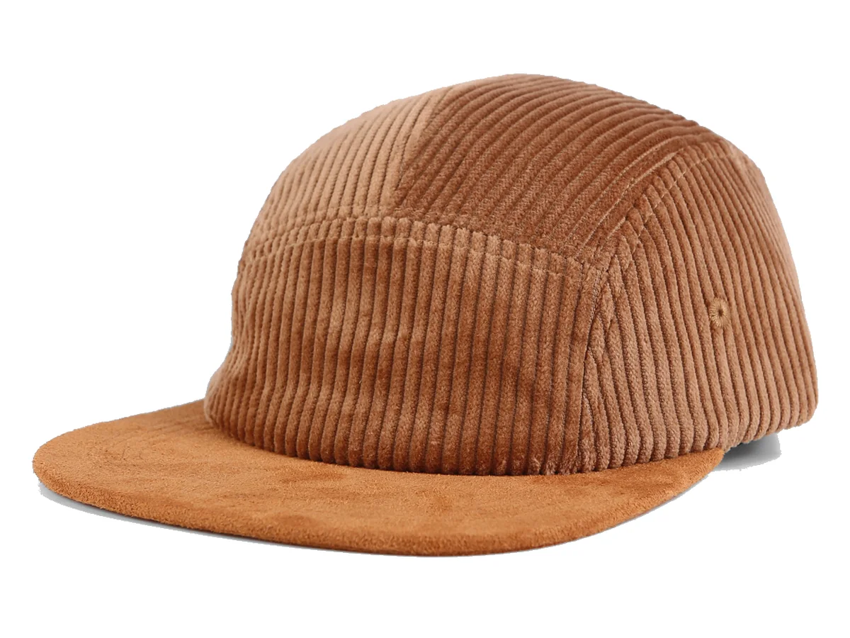 Custom brown corduroy camper cap with a short brim for heritage outdoor collections - Crownflow Headwear