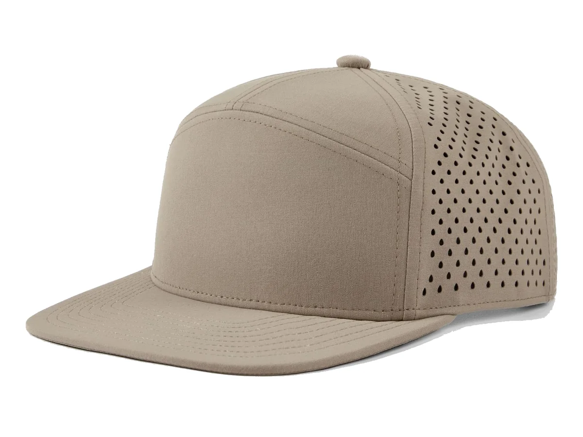 Custom khaki trucker hat with a breathable mesh back for wholesale and promotional programs - Crownflow Headwear